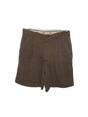 Joseph & Feiss Resort Mens Pleated Khaki Shorts 100% Silk Brown Button Fly Size